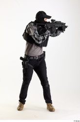 Whole Body Weapons-Rifle Man Pose with machine rifle White Army Athletic Studio photo references